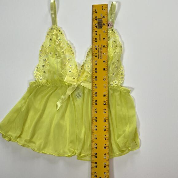 Lacy Embellished Bright Yellow Baby Doll Camisole Top NWT Sheer w Bow Accent Lg - Picture 6 of 6